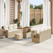vidaXL 9-delars trädgårdsoffset med kuddar Beige Poly Rattan Akacia