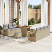 vidaXL 10-delars trädgårdsoffasett med kuddar beige poly-rotning akaci...