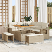 vidaXL 8-delat trädgårdssoffset med kuddar Beige Poly Rattan Akacia
