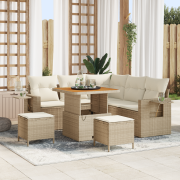 vidaXL 8-delad trädgårdsoffgrupp med kuddar Beige Poly Rattan Akacia