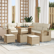 vidaXL 8-delars Trädgårdssoff-set med kuddar beige poly rattan akacia