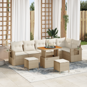 vidaXL 9 Delars Trädgårdsoff??? med Kuddar Beige Poly Rattan Akacieträ...