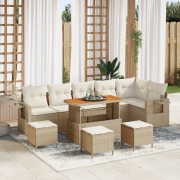 vidaXL 10-delars trädgårdsoffaset med kuddar i beige poly rattan och a...