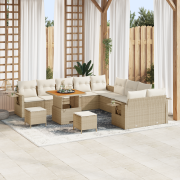 vidaXL 13-delad trädgårdsoffaset med kuddar beige poly rattan akacia