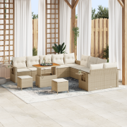vidaXL 13-delar trädgårdsoffaset med kuddar beige poly rattan akacia