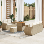 vidaXL 8-delars trädgårdsoffasett med kuddar beige polyrotting akacia