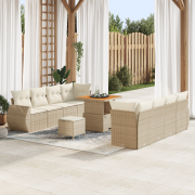 vidaXL 11 Delars Trädgårdsoffset med Kuddar Beige Poly Rattan Akacia