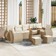 vidaXL 10 Delar Trädgårdsoffa Set med Kuddar Beige Poly Rattan Akacia