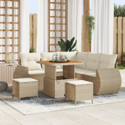 vidaXL 8-delat trädgårdssoffset med kuddar beige poly rotting akacia