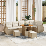vidaXL 9-delars Trädgårdsoffagrupp med kuddar Beige Poly Rattan Akacia
