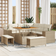 vidaXL 8-delars trädgårdsofabestånd med kuddar beige poly rotting akac...
