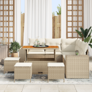 vidaXL 9 Delars Trädgårdsoffasats med Kuddar Beige Poly Rattan Akacia
