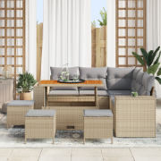 vidaXL 9 Delar Trädgårdsoffasats med Kuddar Beige Poly Rattan Akacia