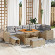 vidaXL 9-delad Utegrupp med Kuddar Beige Poly Rattan Akacia