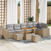 vidaXL 9-delad Trädgårdsoffagrupp med Kuddar Beige Poly Rattan Akacia