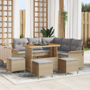 vidaXL 9-delat trädgårdsofaset med kuddar Beige Poly Rattan Akacia