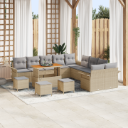 vidaXL 14-delars trädgårdsoffagrupp med kuddar beige poly rattan akaci...
