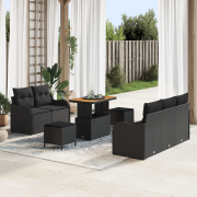 vidaXL 8-delars trädgårdsoffakollektion med kuddar svart poly rattan a...