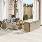 vidaXL 11 Delars Trädgårdsoffset Med Kuddar Beige Poly Rottning Akacia