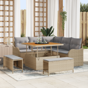 vidaXL 8-delad trädgårdsoffasett med kuddar beige poly rattan akacia