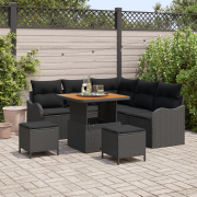 vidaXL 8-delars trädgårdsofaset med kuddar Svart Poly Rattan Akacia