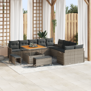 vidaXL 13-delars trädgårdssoffset med kuddar Grå Poly Rattan Acacia