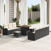 vidaXL 10-delat trädgårdsofaset med kuddar svart poly rattan akacia, v...