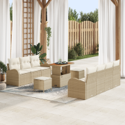 vidaXL 10 Delars Trädgårdsoff-set med Kuddar Beige Poly Rattan Akacia,...