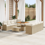 vidaXL 11-delat trädgårdsmöbelset med kuddar Beige Polyrotting Akacia,...