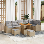 vidaXL 9 delars trädgårdsoff set med kuddar Beige Polyrotting Akacia, ...
