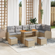 vidaXL 10-delars trädgårdsoffset med kuddar beige polyrotting akacia, ...