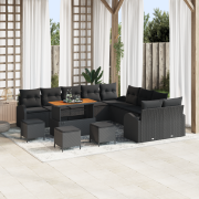 vidaXL 14-delars Trädgårdsofa Set med Kuddar Svart Poly Rattan Akacia