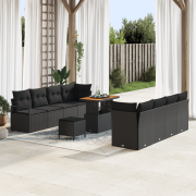 vidaXL 11 Delars Trädgårdsoffaset med Kuddar Svart Poly Rattan Akacia