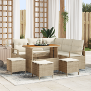 vidaXL 9 Delars Trädgårdsofa Set med Kuddar Beige Poly Rattan Akacia