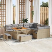 vidaXL 12 Delar Trädgårdsoffaset med Kuddar Beige Poly Rottin Akacia, ...