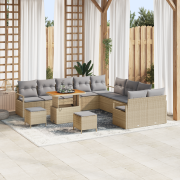 vidaXL 13 Delar Trädgårdssoffa Set med kuddar Beige Poly Rattan Akacia...