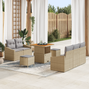 vidaXL 8-delat trädgårdssoffset med kuddar, beige poly rattan, akacia