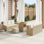 vidaXL 9-delad trädgårdsoffaset med kuddar beige poly-rattan akacia, v...
