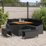 vidaXL 8 Delar Trädgårdssoffset med Kuddar Svart Poly Rattan Akacia, v...