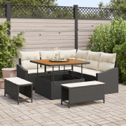 vidaXL 8-delat trädgårdssoffset med kuddar svart poly rattan