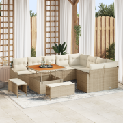 vidaXL 12-delat trädgårdsoff set med kuddar beige poly rattan akacia