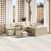 vidaXL 13-delars trädgårdsoffaset med kuddar beige poly rattan akacia,...