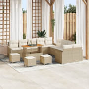 vidaXL 14-delars trädgårdsoffset med kuddar Beige Polyrattan Akacia