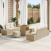 vidaXL 8-delat trädgårdsoffaset med kuddar beige poly rattan akacia