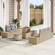 vidaXL 8-delat Trädgårdsoffasett med Kuddar Beige Poly Rattan Akacia, ...