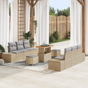 vidaXL 9-delat trädgårdsoff-set med kuddar beige polyrotting akacia