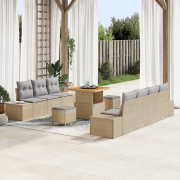 vidaXL 10-delat trädgårdsoffset med dynor beige poly rattan akacia