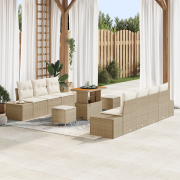 vidaXL 10-delat trädgårdsoffset med kuddar Beige Poly Rattan Akacia, v...