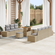 vidaXL 10-delad trädgårdssoffa med kuddar Beige Poly Rattan Akacia