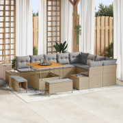 vidaXL 12 Delars Trädgårdsoffset med Dynor Beige Poly Rattan Akacia, v...